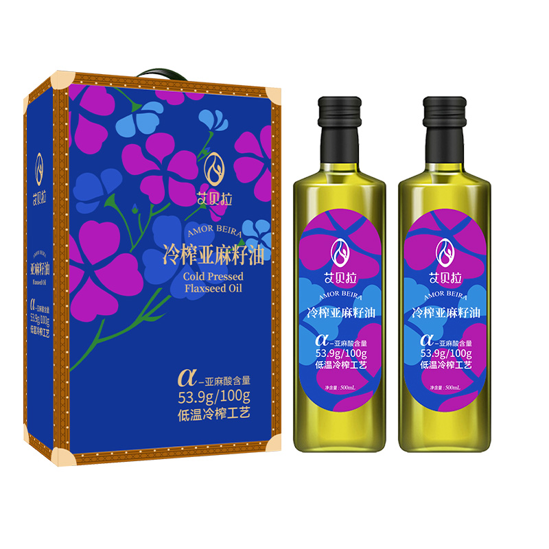 (组合支付)艾贝拉冷榨亚麻籽油礼盒500ml*2