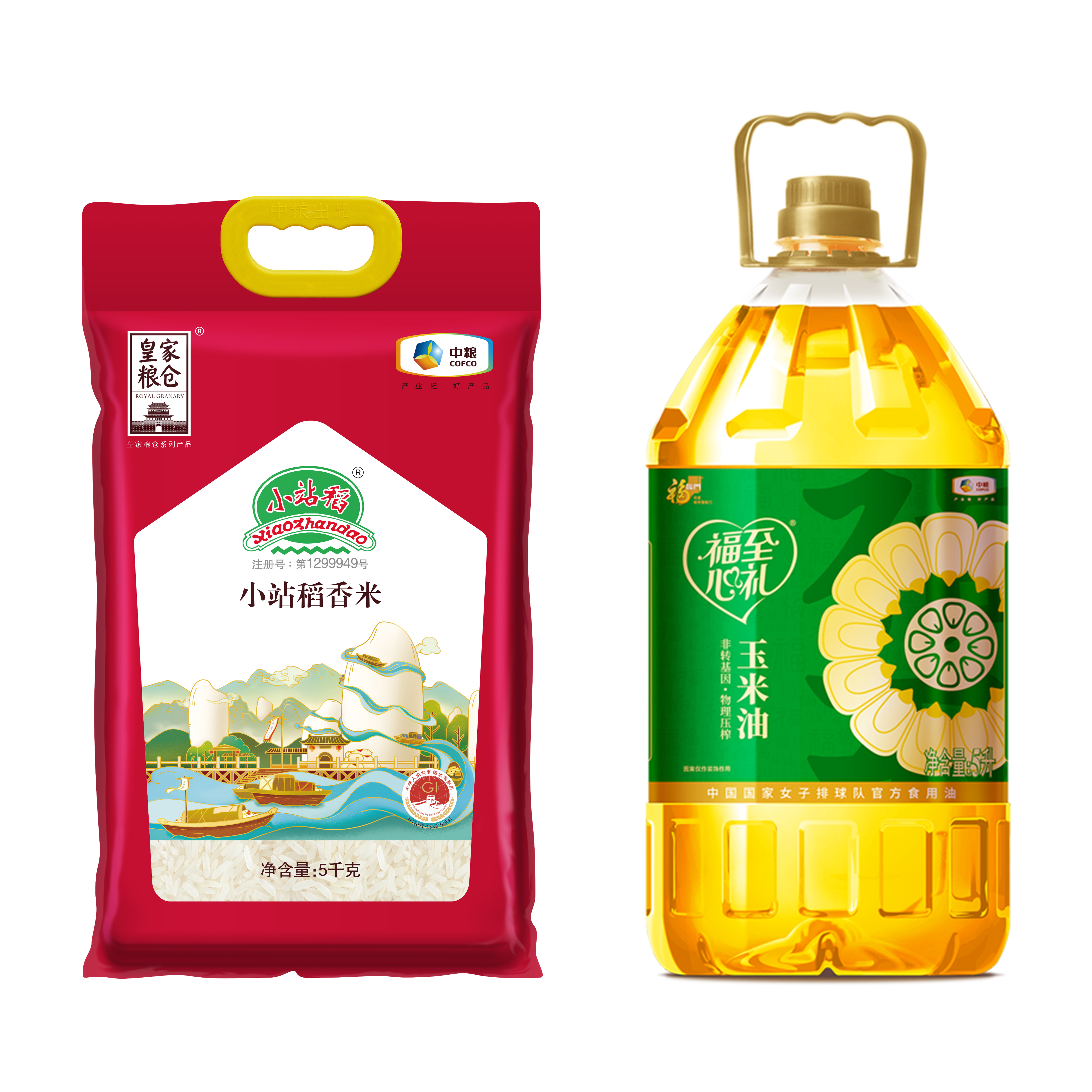 中粮福临门/皇家粮仓玉米油+小站稻组合5kg+5L